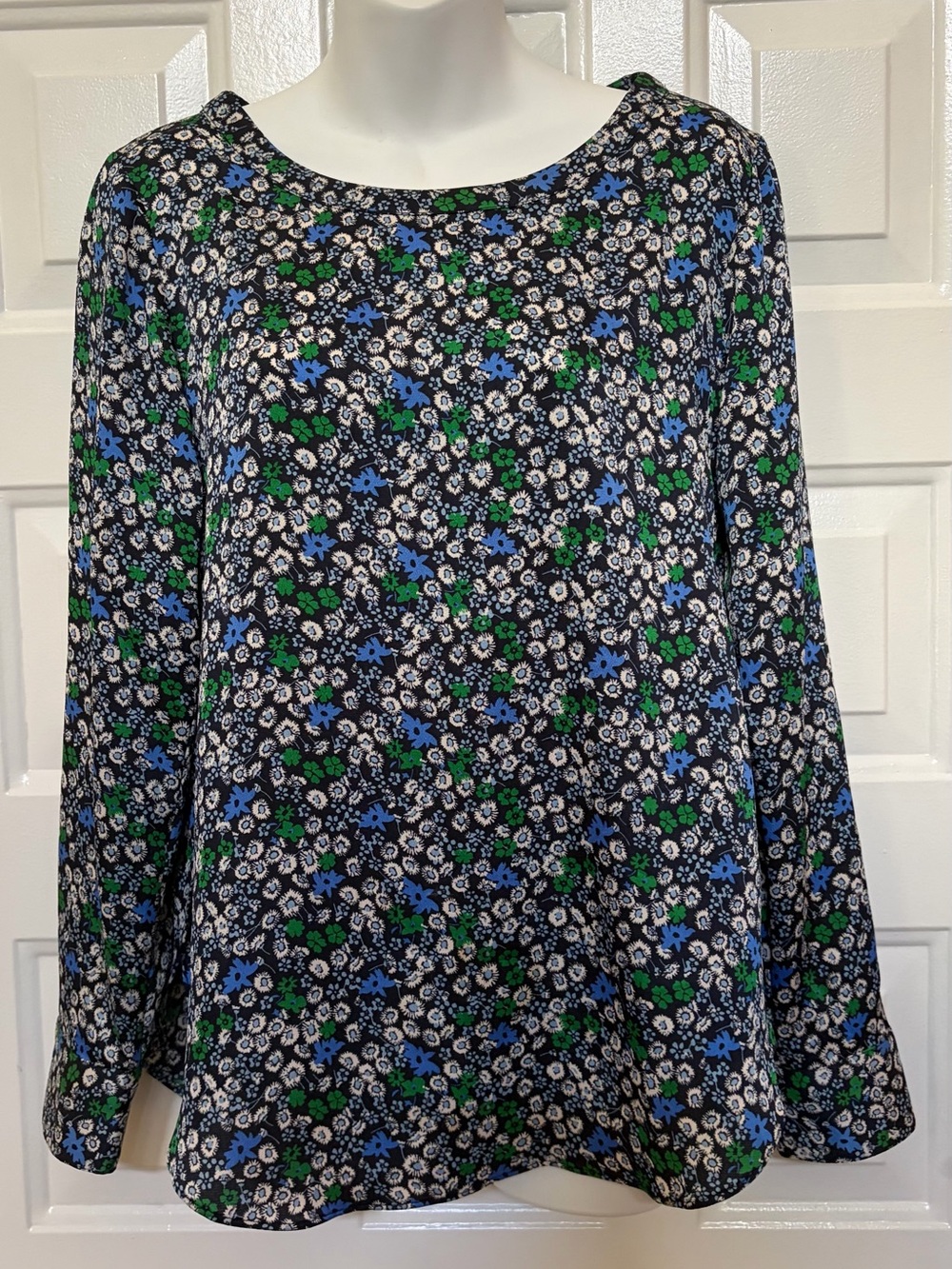 Banana Republic Bella Floral Perfect  Tunic Blouse Sz XS Black Blue Green